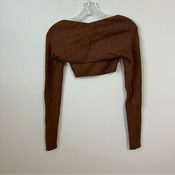 White Fox Forgetting You Ribbed Knit Long Sleeve Crop Top Women’s Size Medium - Picture 8 of 9